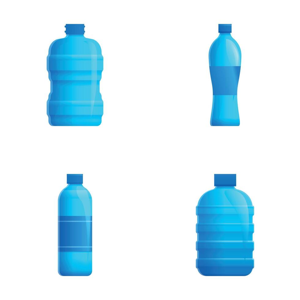 Clean water icons set cartoon . Drinking water in plastic container vector