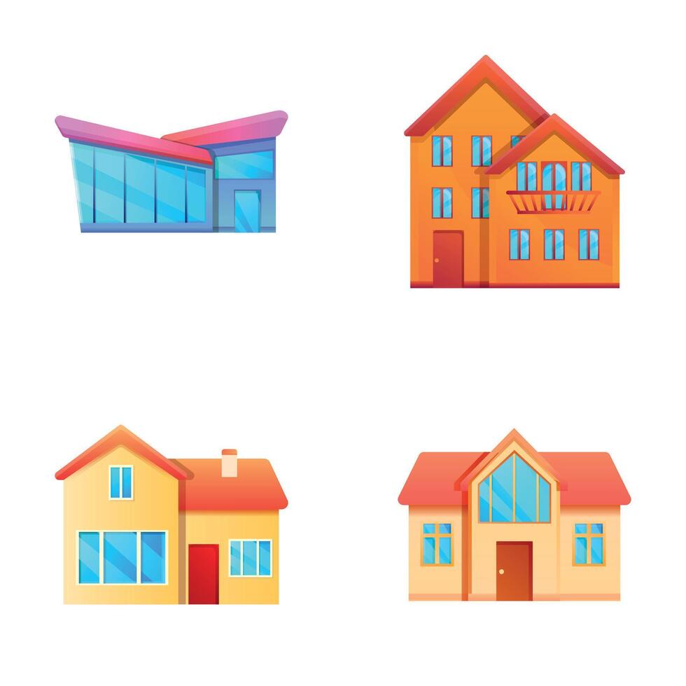 Residential building icons set cartoon . Various house vector