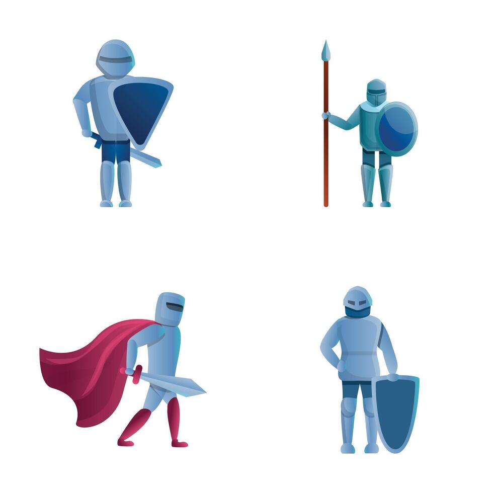 Cartoon knight icons set cartoon . Medieval hero in armor vector