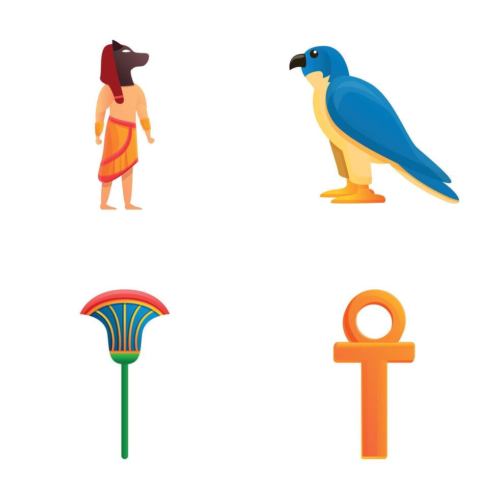 Ancient civilization icons set cartoon . Egyptian culture symbol vector