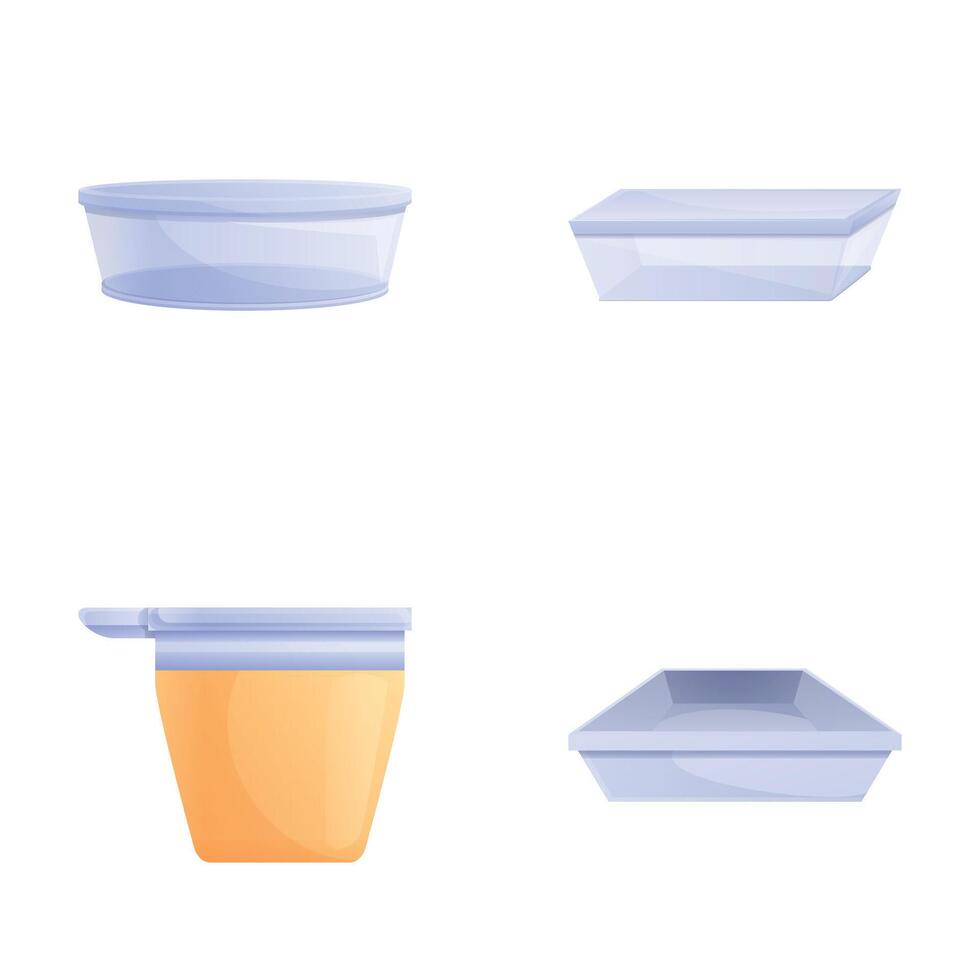 Party tableware icons set cartoon . Picnic party tableware vector
