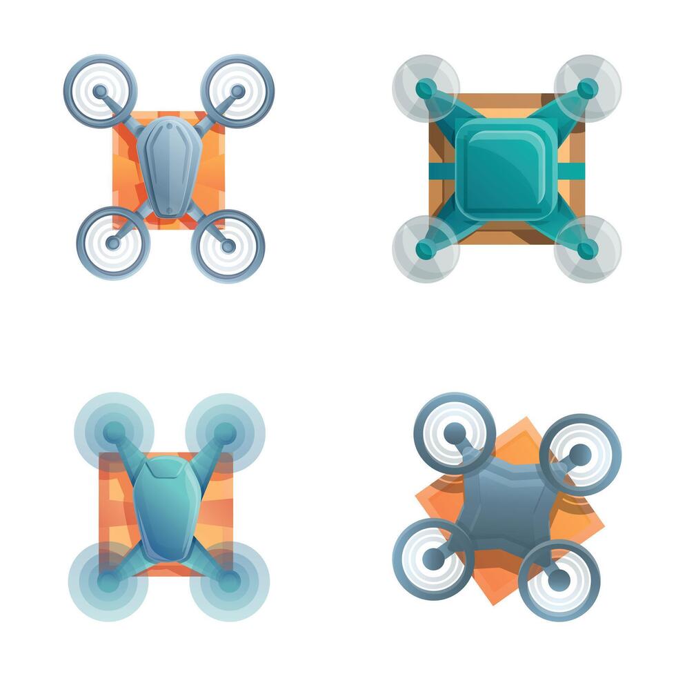 Drone delivery icons set cartoon . Shipping parcel package with drone vector