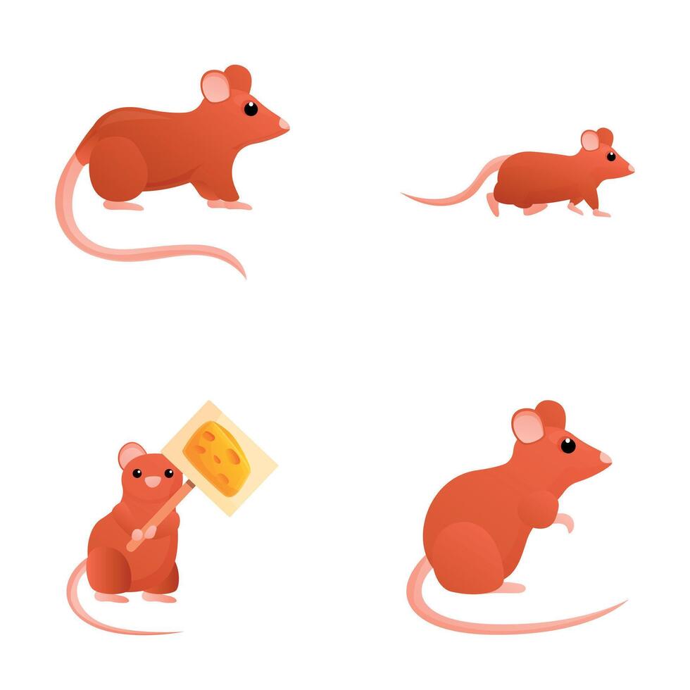 Little mouse icons set cartoon . Mouse with piece of cheese and present vector