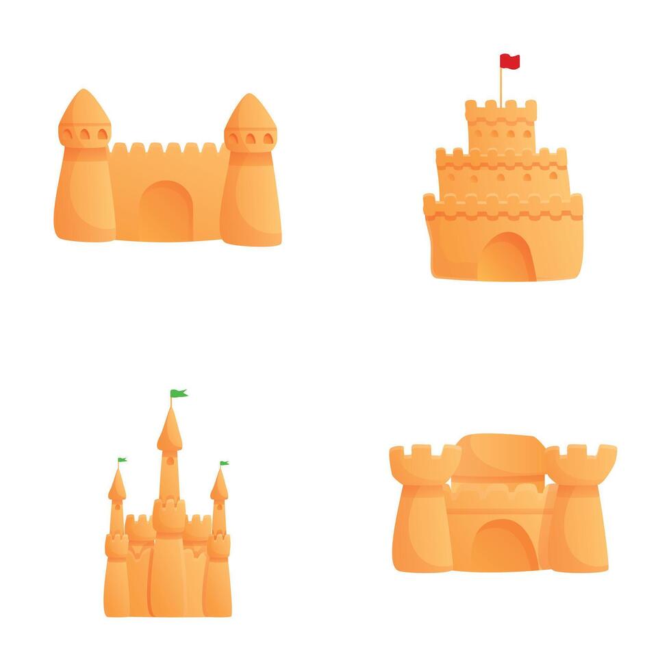 Various castle icons set cartoon . Sand castle with flag on tower vector