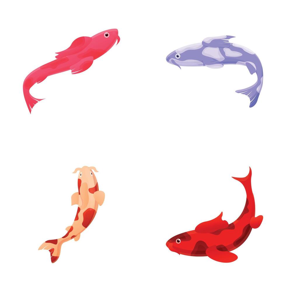 Japanese carp icons set cartoon . Colorful koi carp vector
