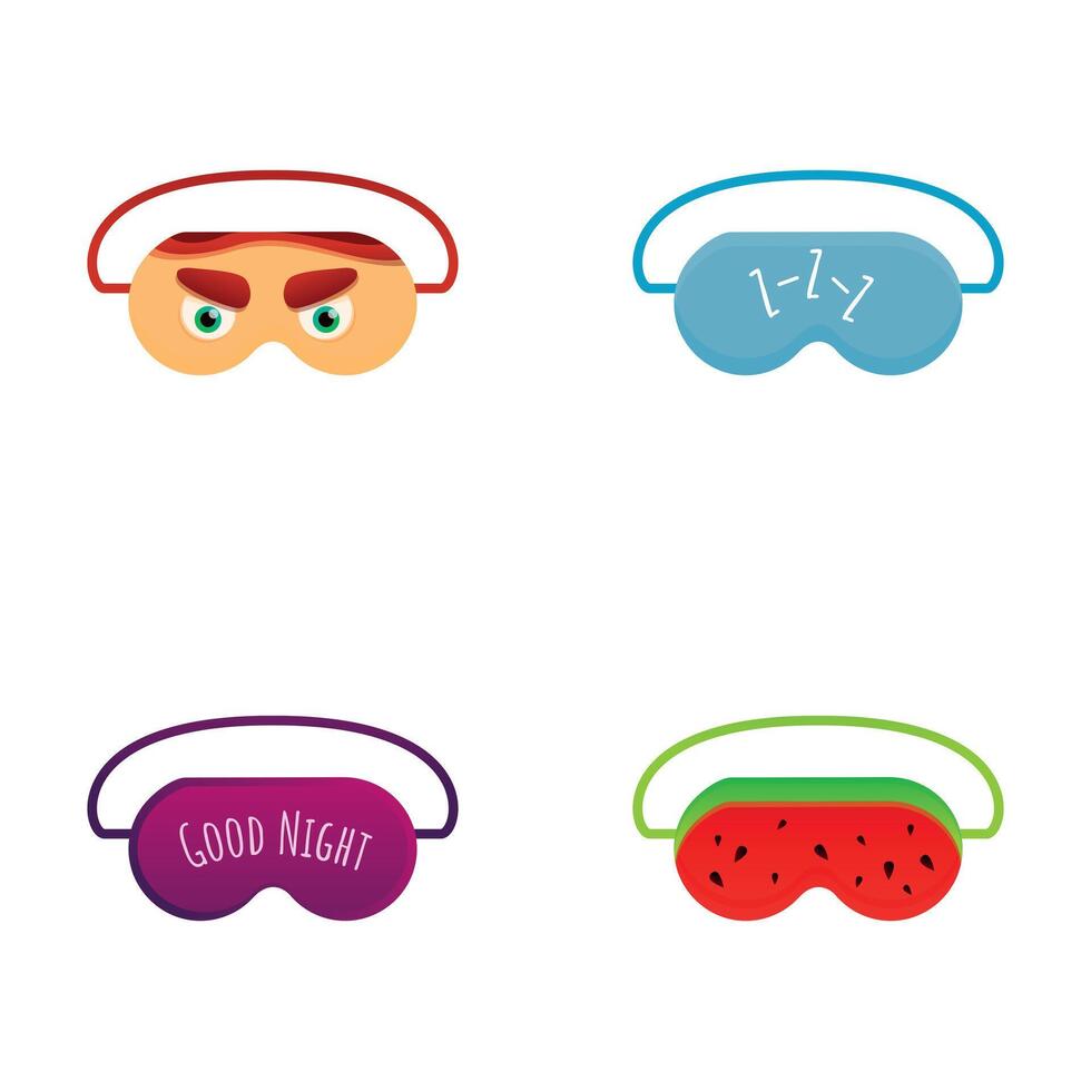 Sleeping mask icons set cartoon . Nightwear detail for rest and relaxation vector