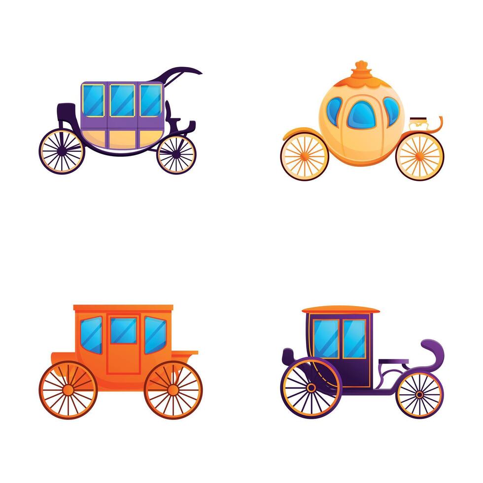 Royal carriage icons set cartoon . Vintage vehicle for passenger vector
