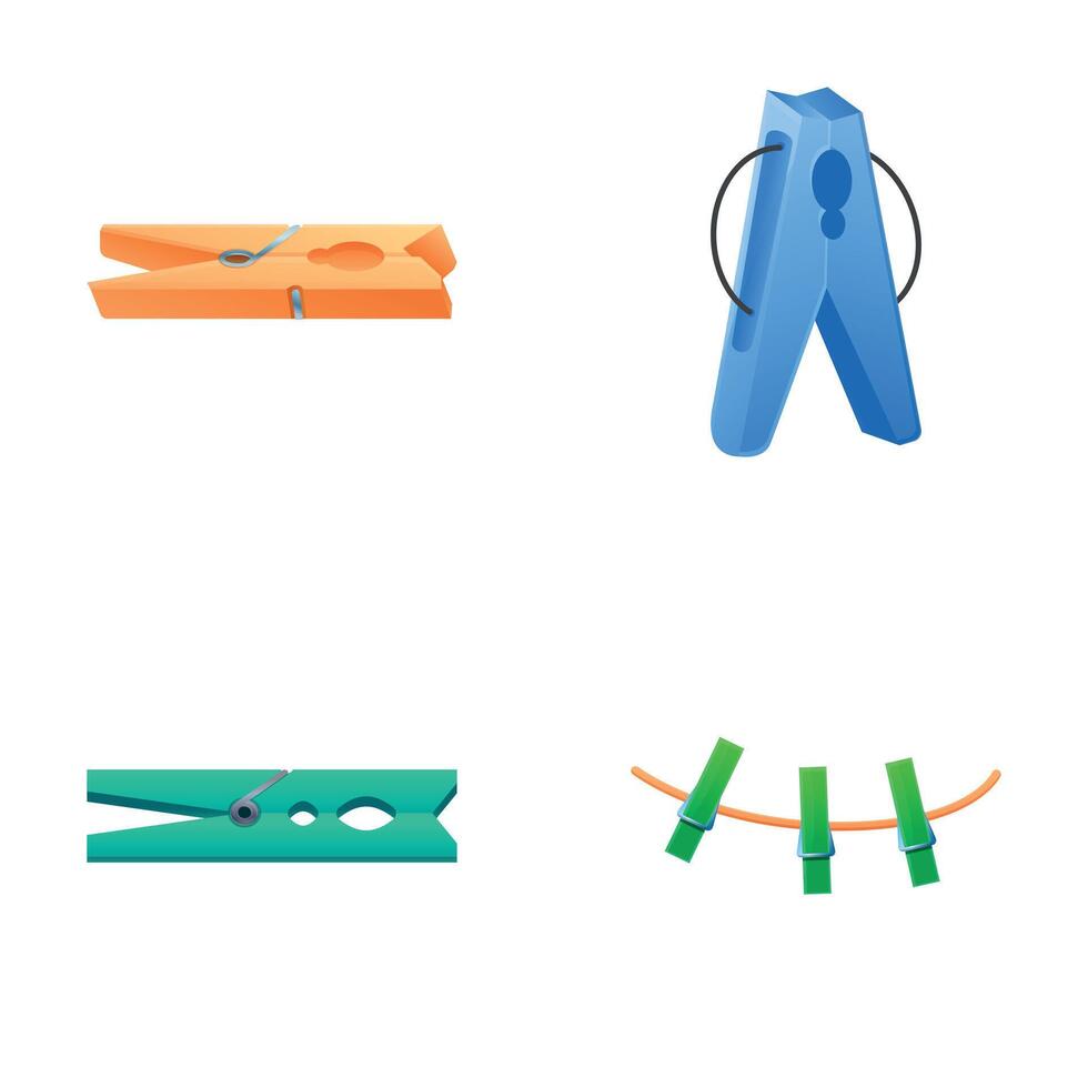 Various clothespin icons set cartoon . Colored clothes peg collection vector
