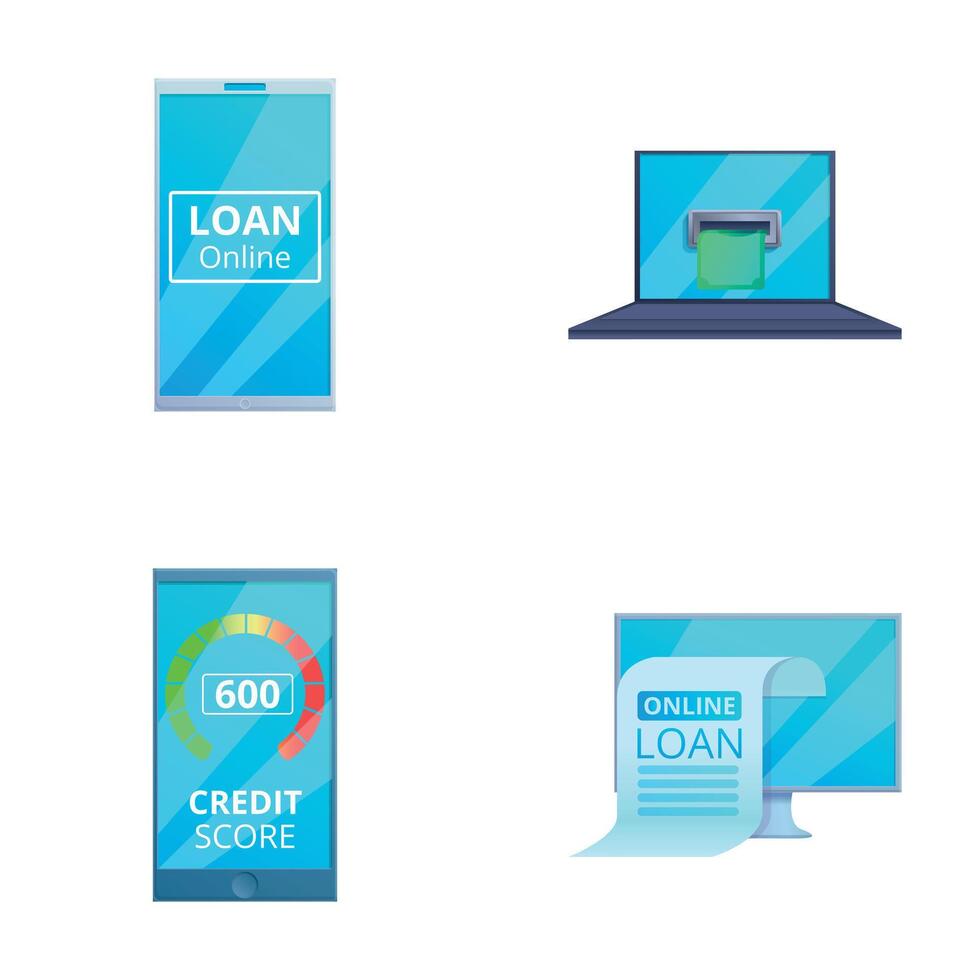 Online loan icons set cartoon . Getting an online credit vector