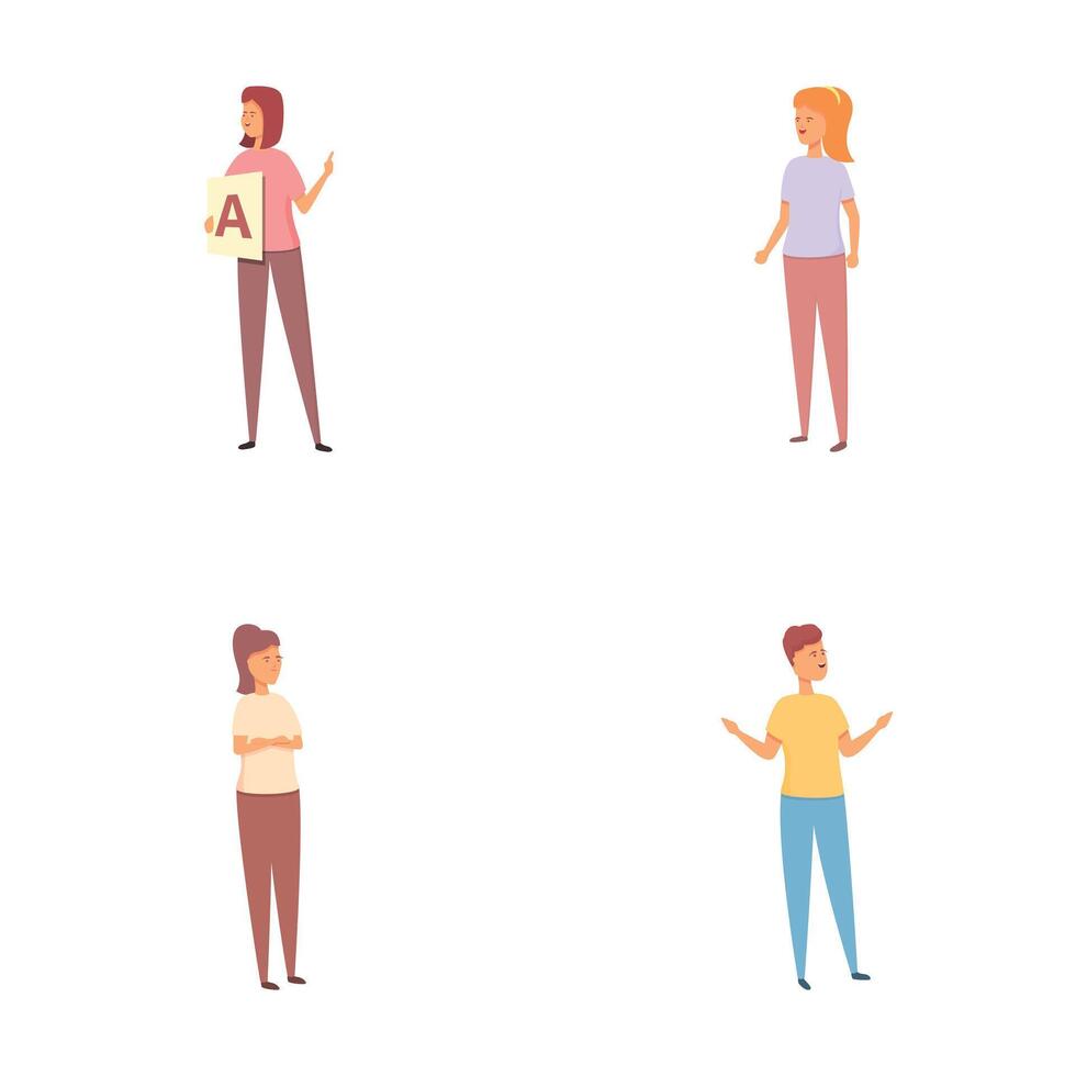 Singing icons set cartoon . Talented human having performing song vector