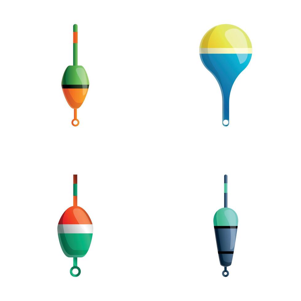 Bright float icons set cartoon . Various colored float vector