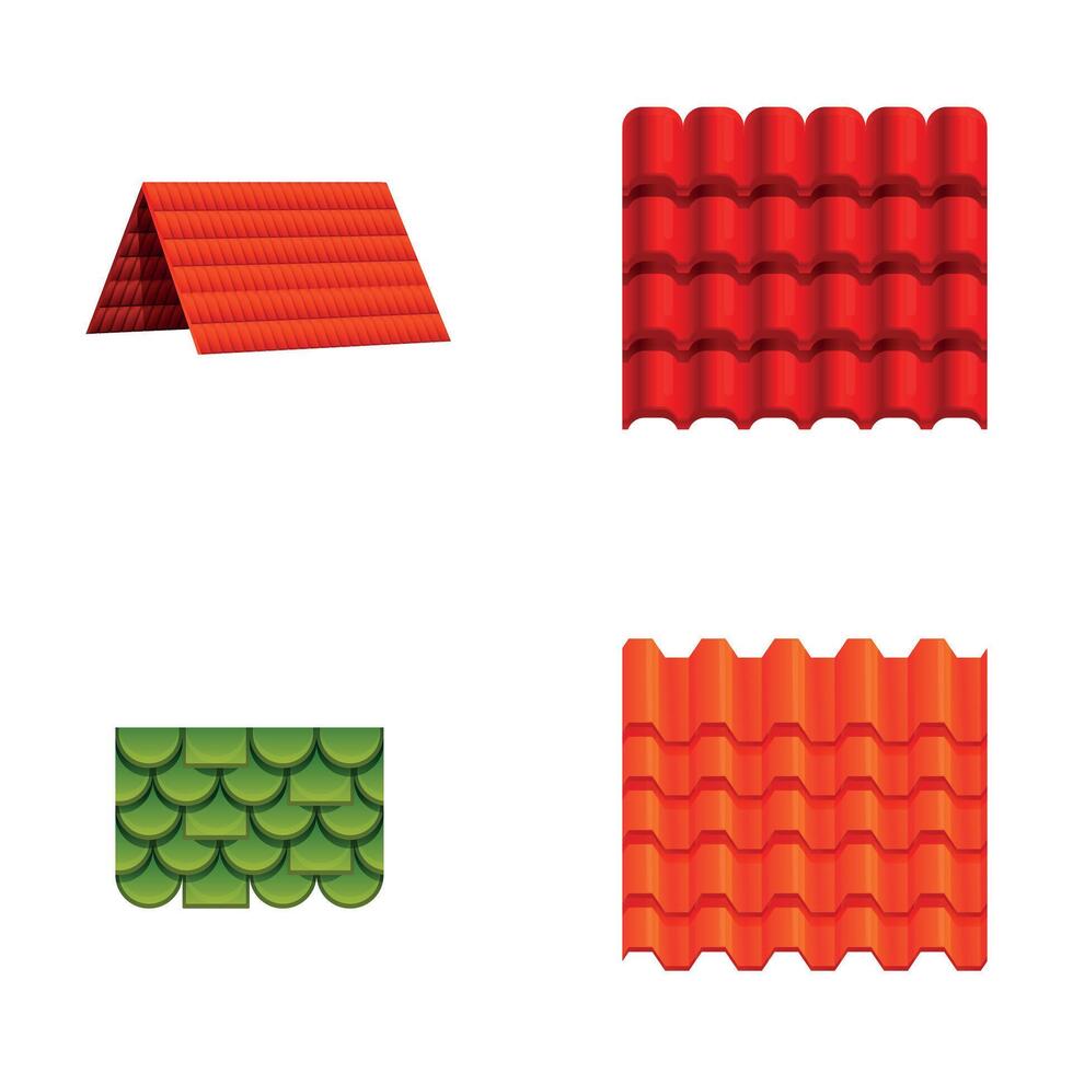 Tile roof icons set cartoon . Various type of roof vector