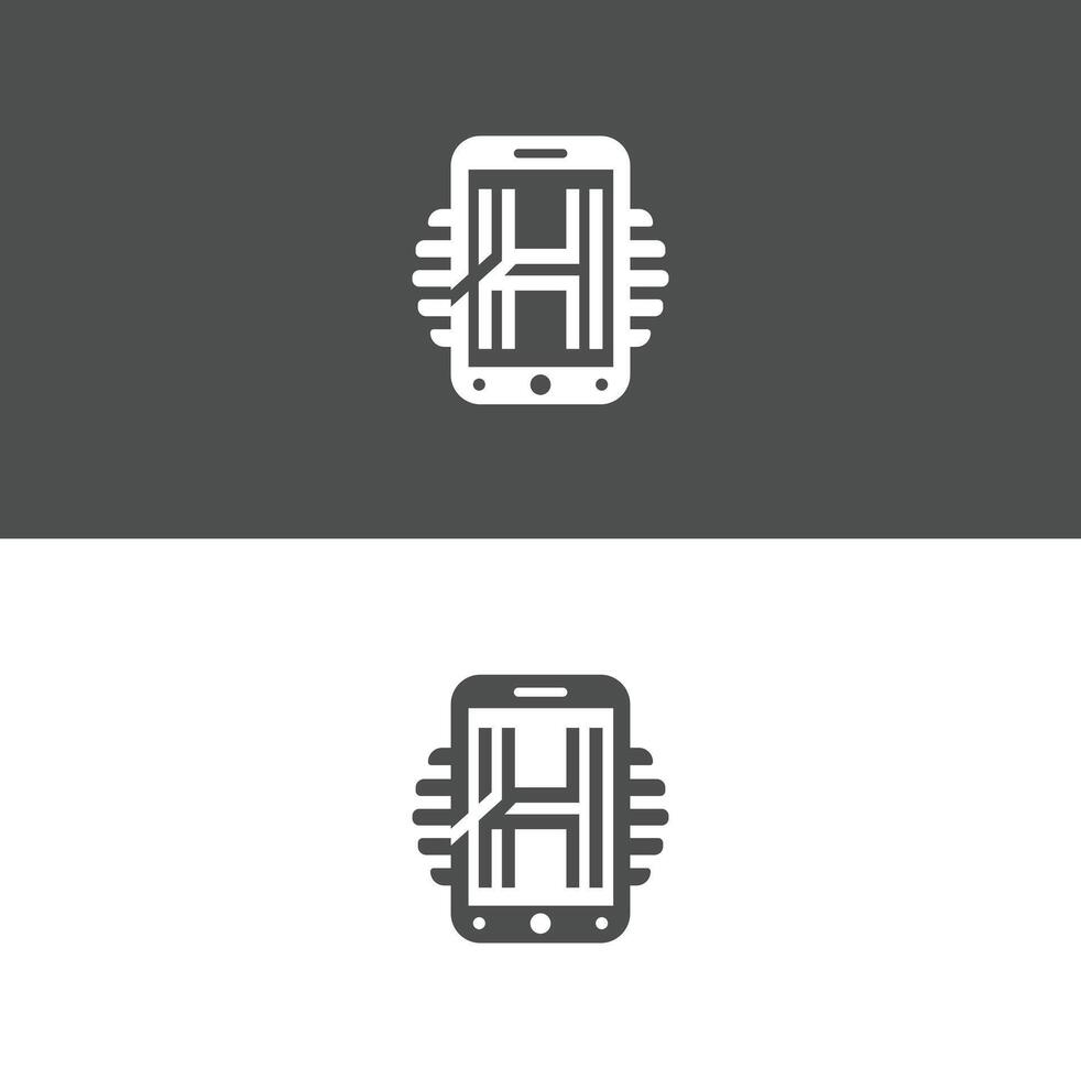 logo H with mobile phone in gray color vector