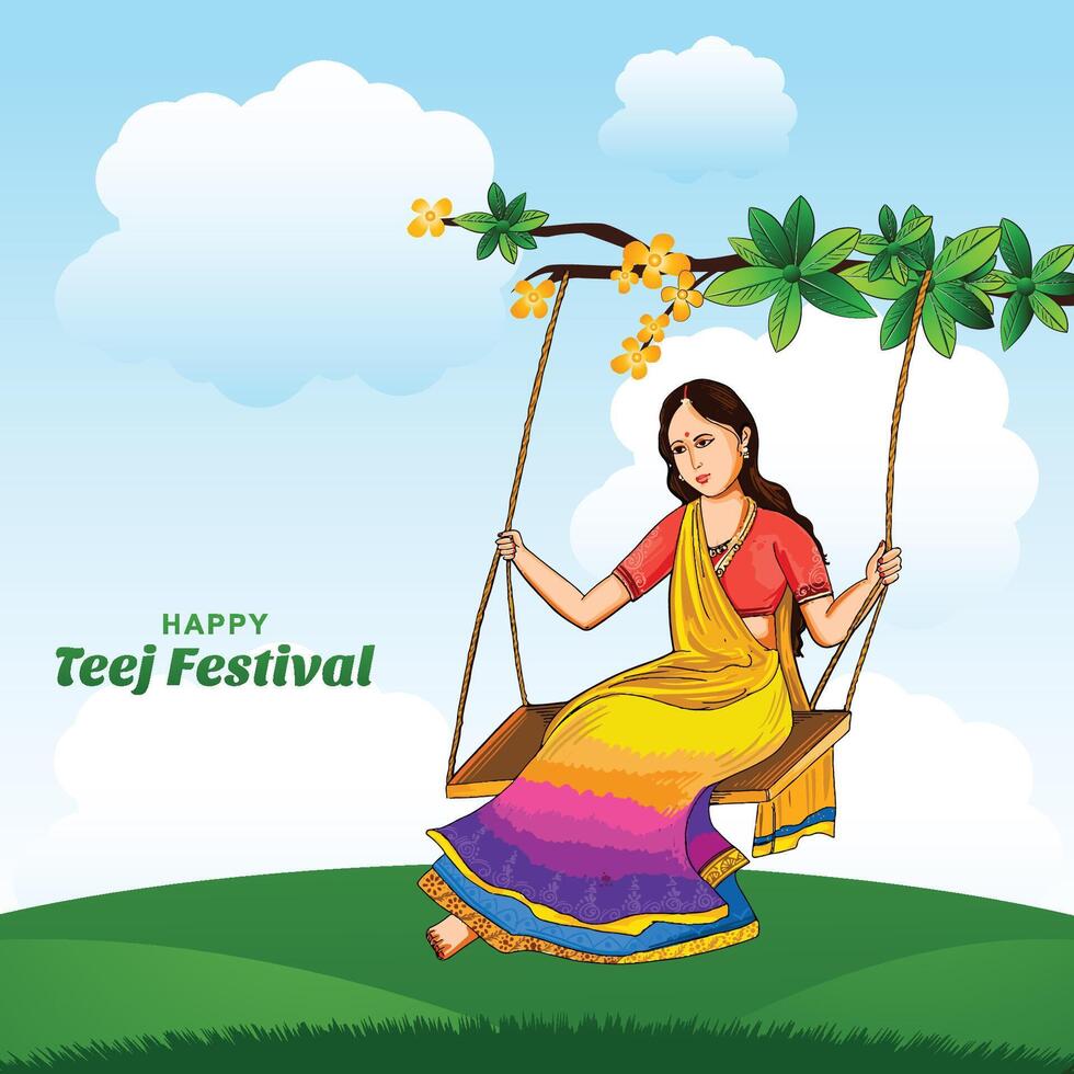 Happy hariyali teej indian festival card illustration background vector