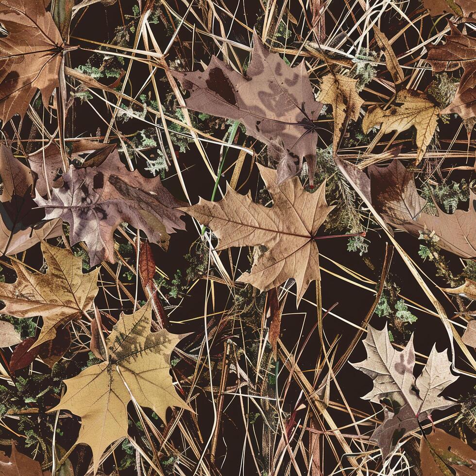 Fall Leaves Dry Bush Grass Camouflage Seamless Pattern Texture photo