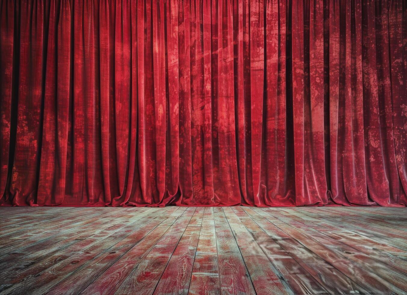 Stage With Red Curtain and Wooden Floor photo