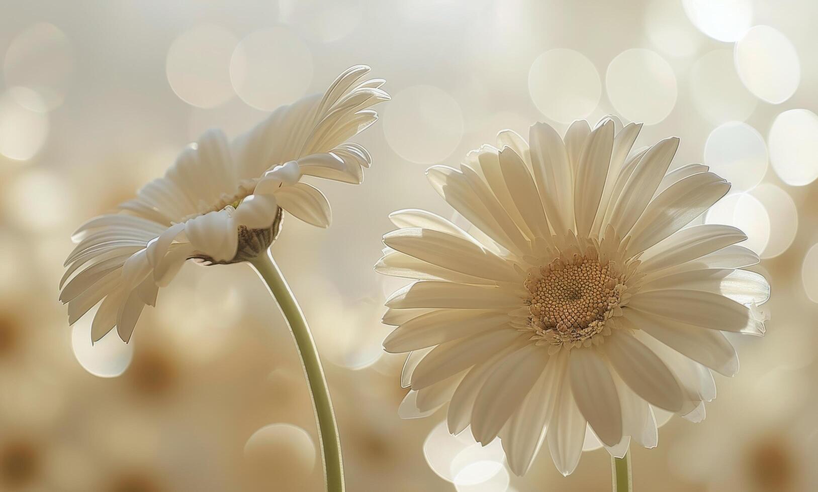 Two White Gerbera Daisies Against A Bokeh Background photo