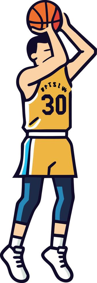 An illustration of a basketball player taking a jump shot vector