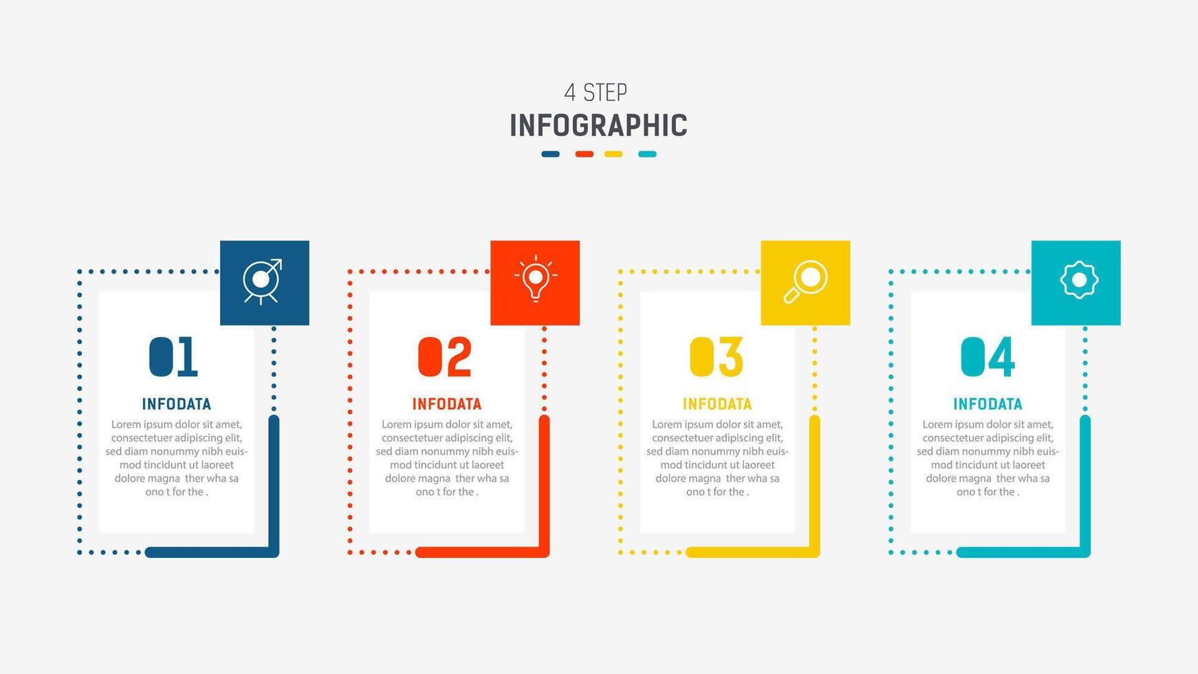 Four Step Infographic label design template with line icons. process steps diagram, presentations, workflow layout, banner, flow chart, info graph illustration. vector