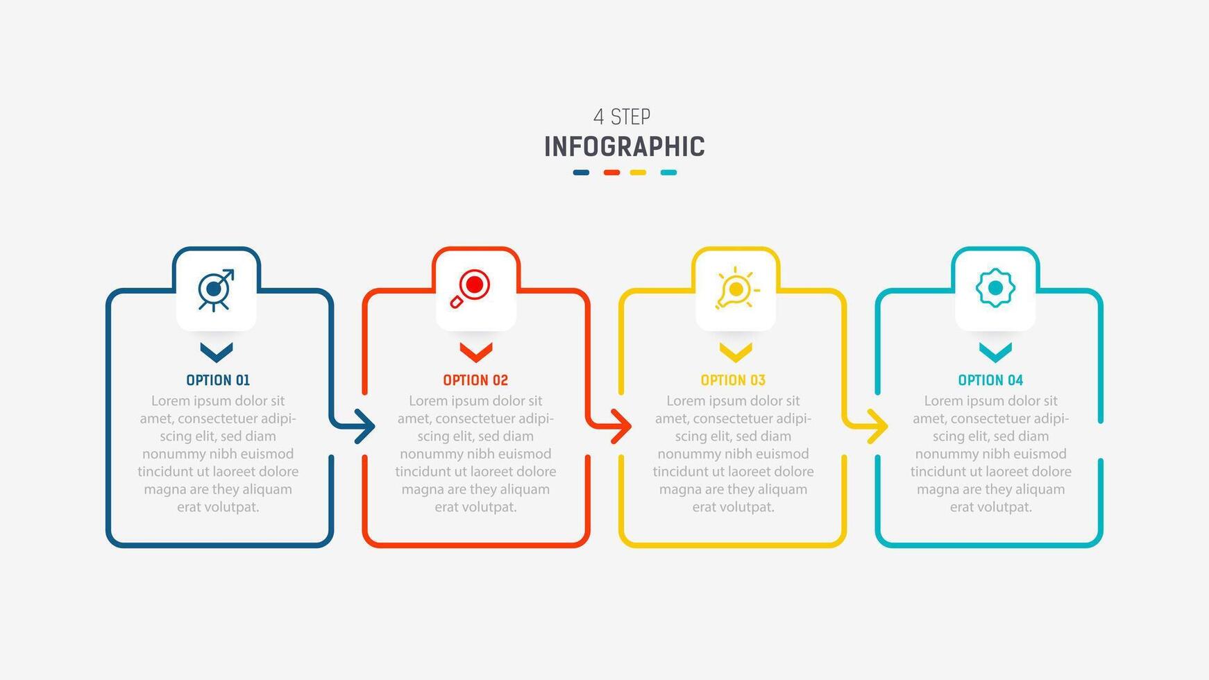 Four Step Infographic label design template with line icons. process steps diagram, presentations, workflow layout, banner, flow chart, info graph illustration. vector