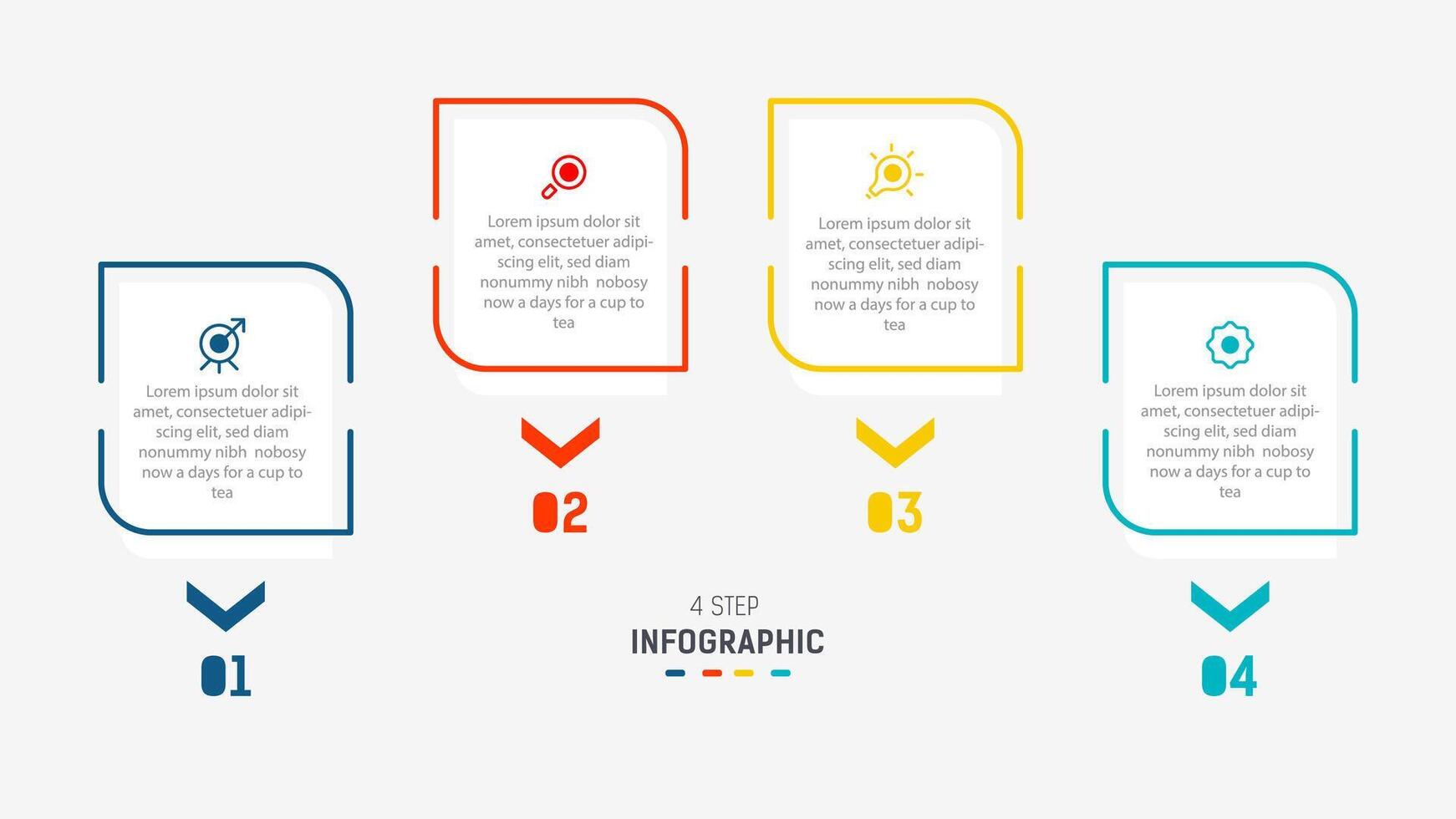 Four Step Infographic label design template with line icons. process steps diagram, presentations, workflow layout, banner, flow chart, info graph illustration. vector