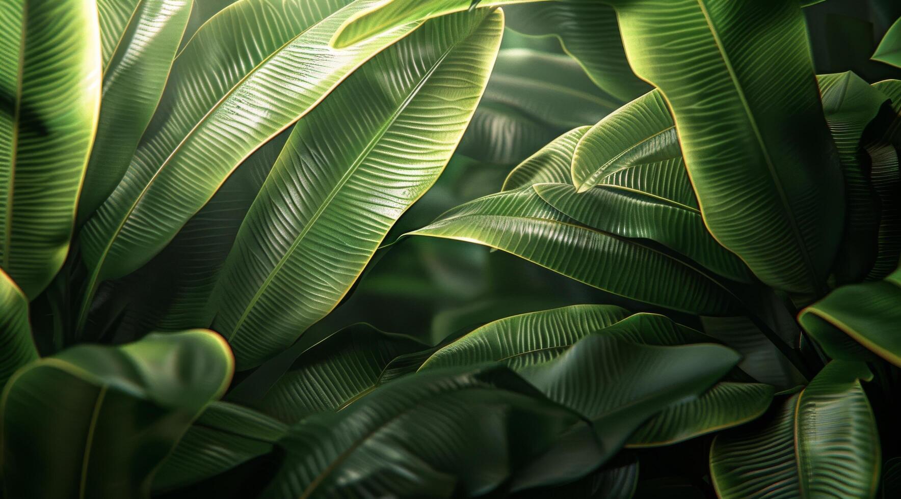 Lush Green Tropical Leaves Basking in Morning Sunlight photo