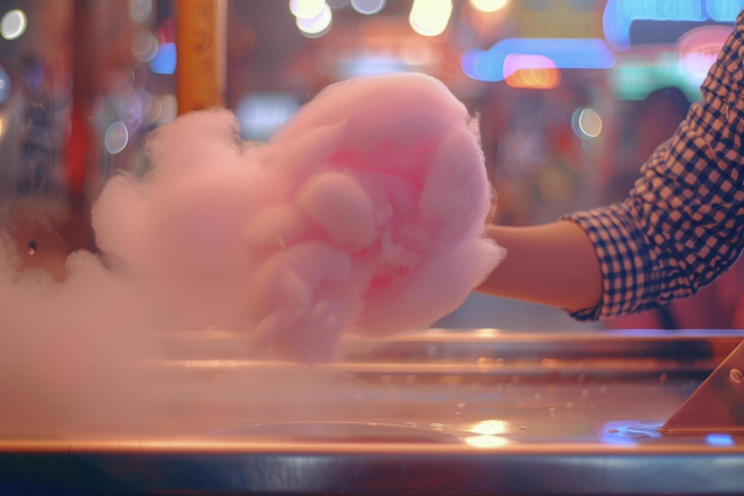 Person Holding a Bowl of Pink Cotton Candy With White Steam photo