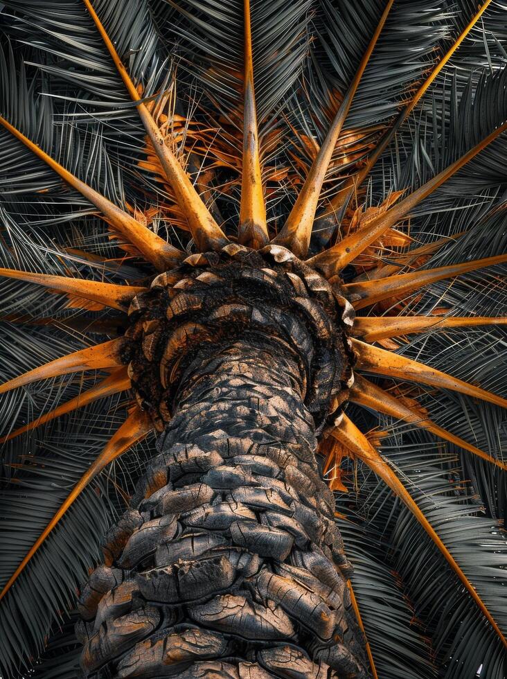 Palm Tree Trunk And Fronds From Below photo
