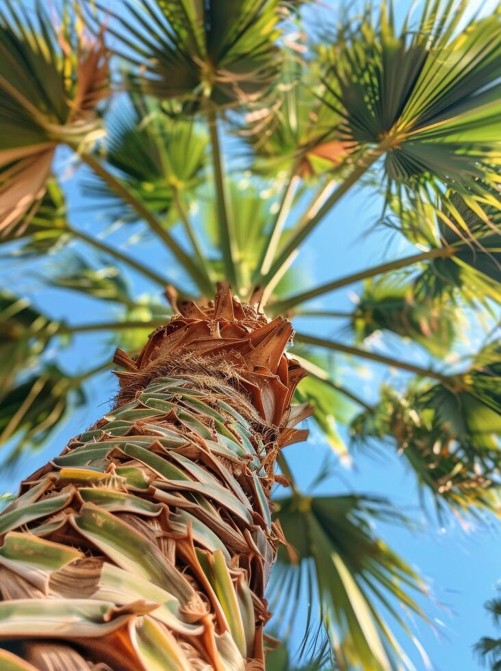 Palm Tree Trunk And Fronds From Below photo
