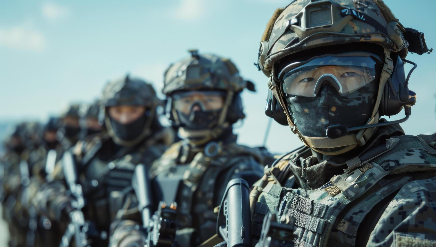 Armed Soldiers Standing in Formation on a Sunny Day photo