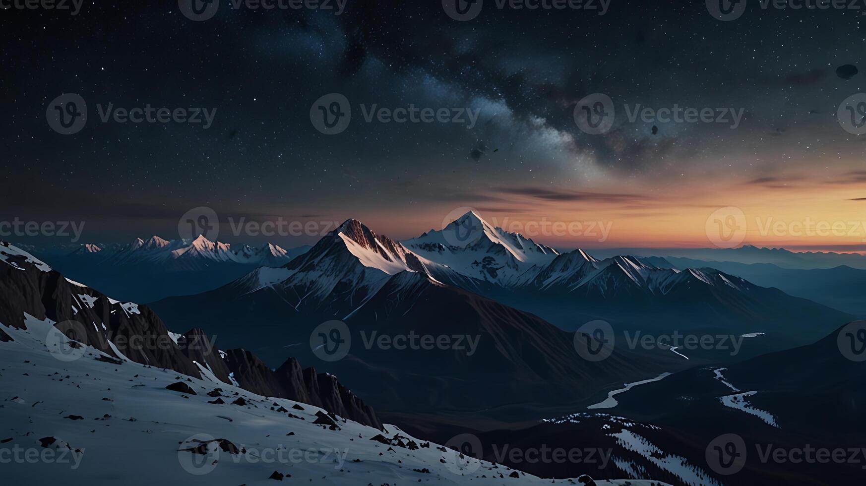 a tranquil mountain landscape unfolds, surrounded by the echoing silence of the void, background photo