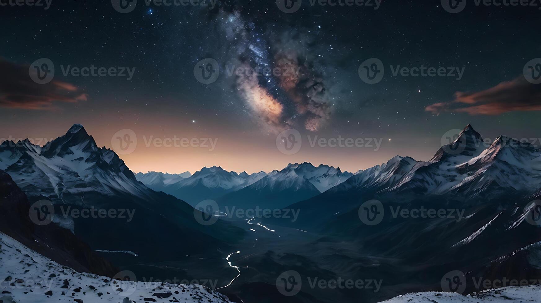 a tranquil mountain landscape unfolds, surrounded by the echoing silence of the void, background photo