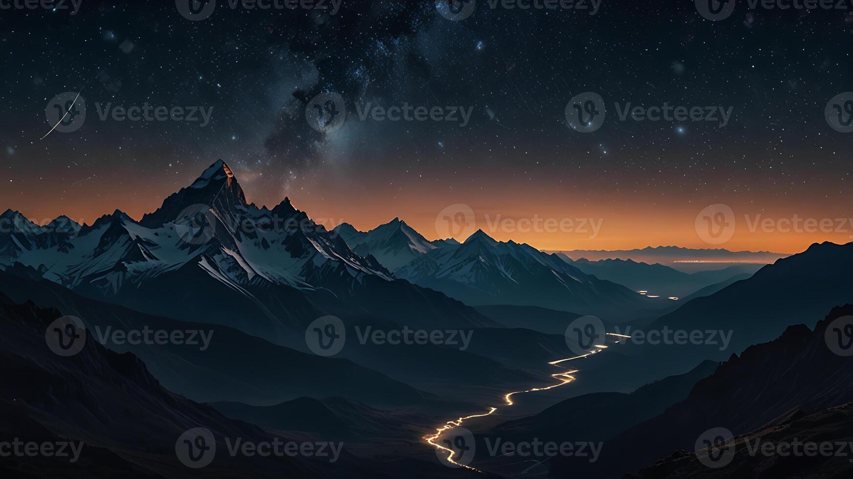 a tranquil mountain landscape unfolds, surrounded by the echoing silence of the void, background photo