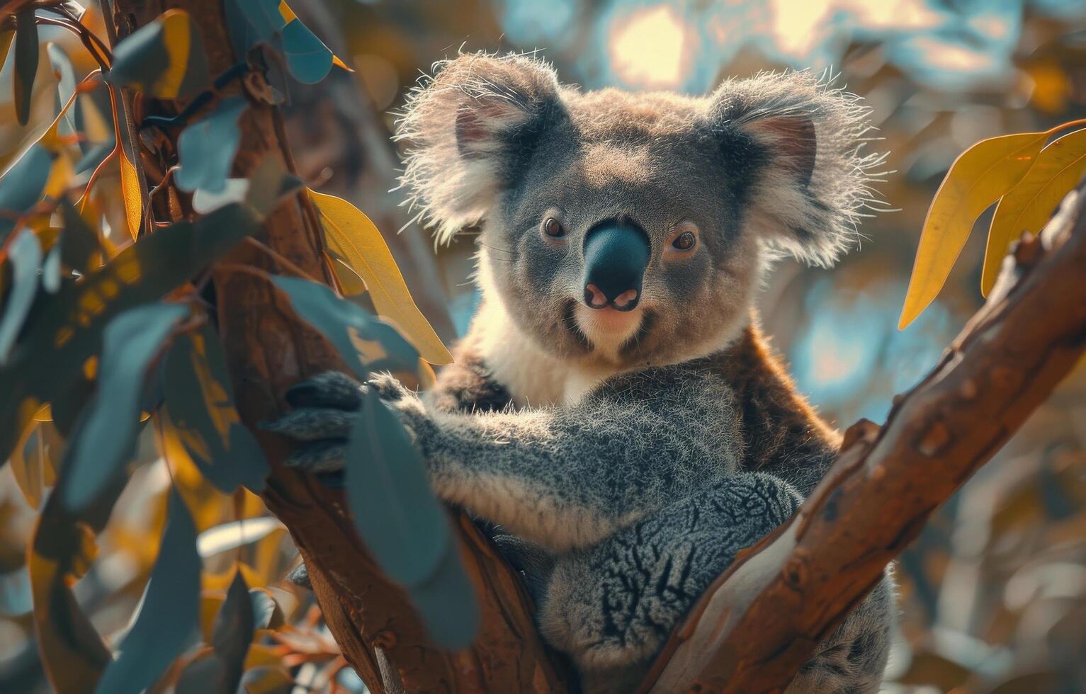 Koala Sitting In A Tree In An Australian Forest photo