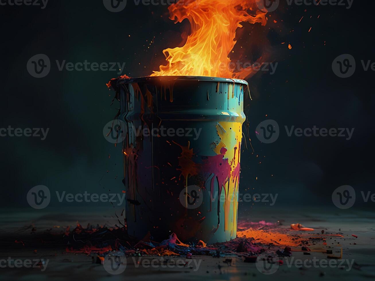 a trash can gargabe bin full of dirty rainbow toilet paper roll, pretentious vampire demon energy photo