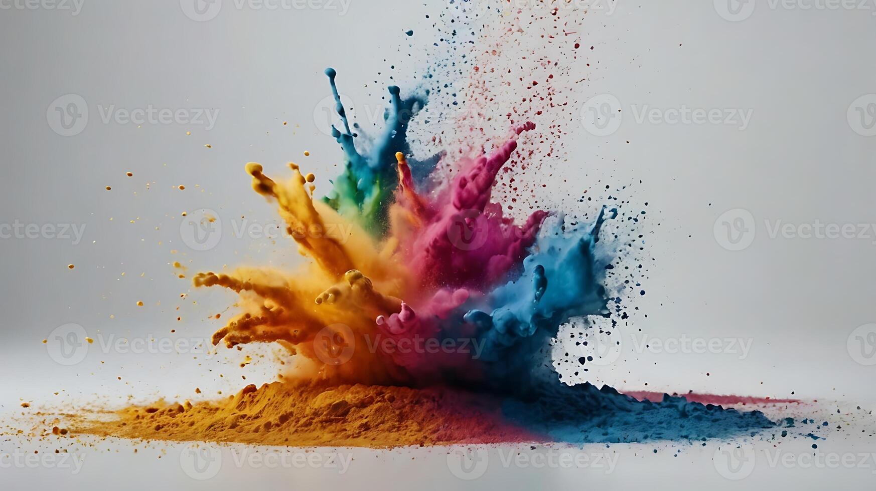 ultra hd 8k multi sharp rainbow color powder splashes on black background photo