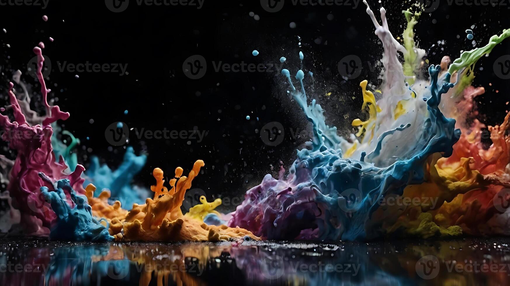 ultra hd 8k multi sharp rainbow color powder splashes on black background photo