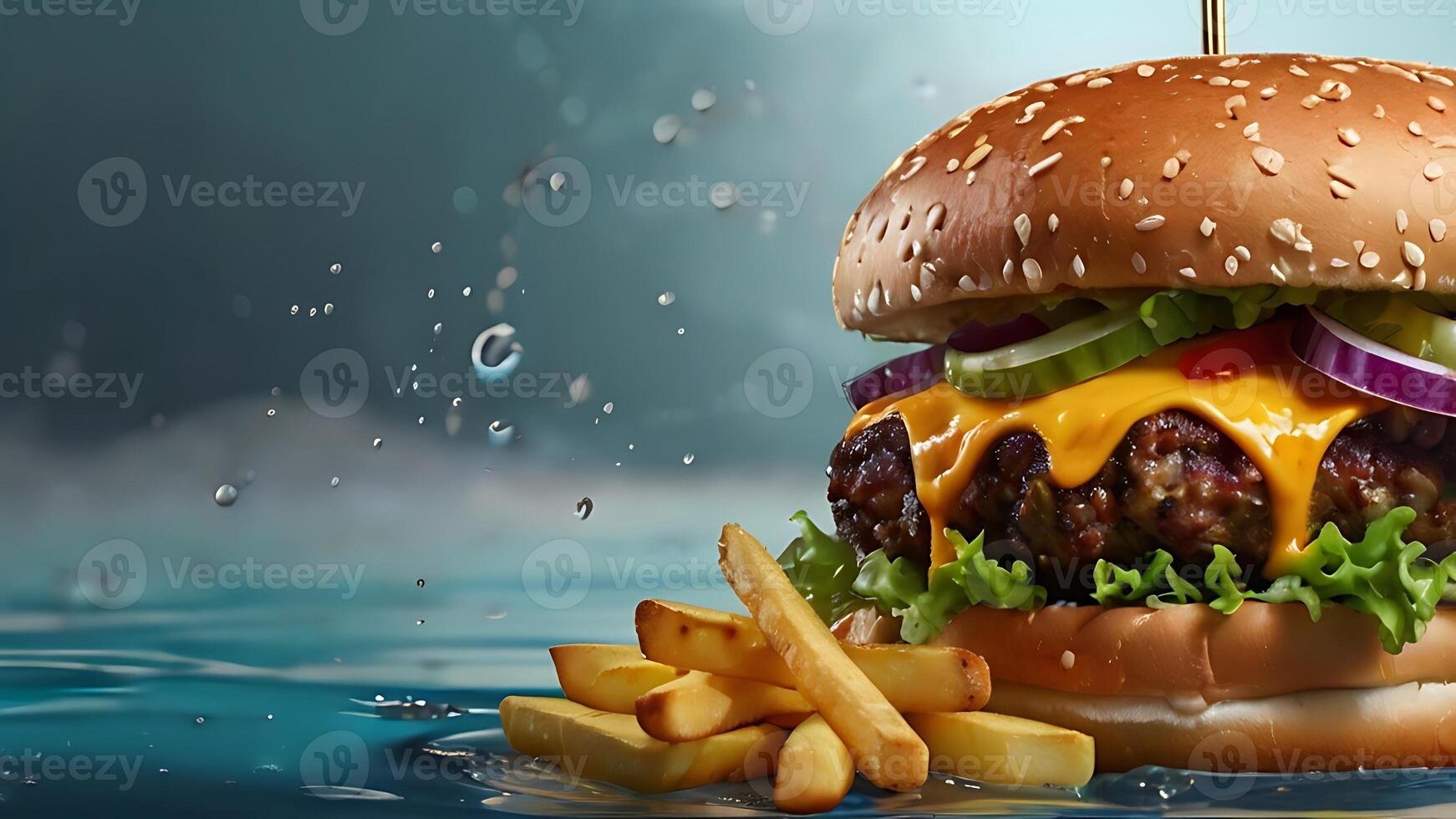 Ultra, realistic photo close-up of 8k High definition resolution, spicy dragon burger with fries