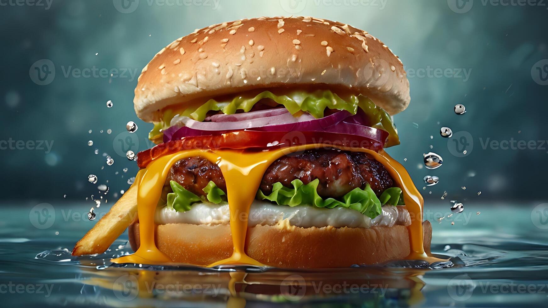 Ultra, realistic photo close-up of 8k High definition resolution, spicy dragon burger with fries