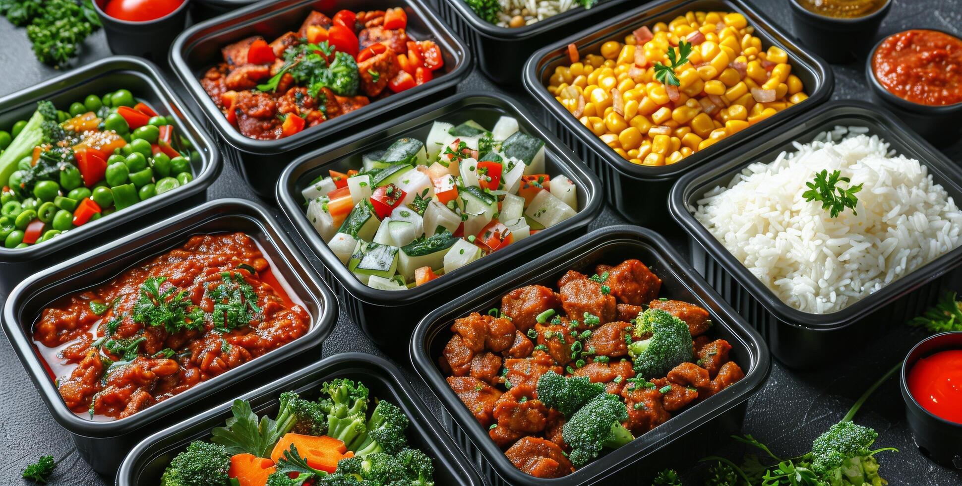 Healthy Meal Prep Containers With Various Dishes for a Week photo