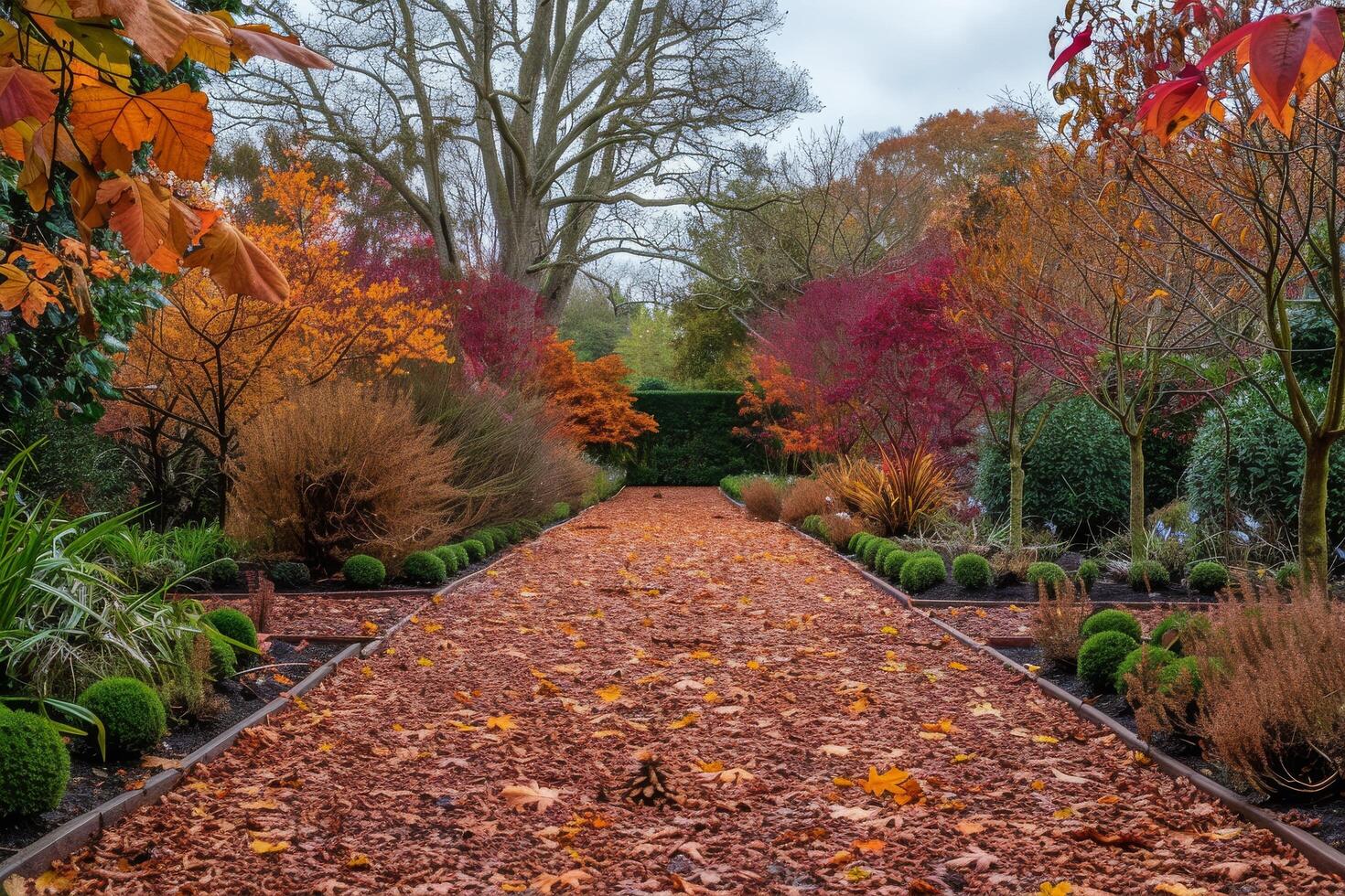 Autumnal Pathway Through a Garden in Fall Colors photo