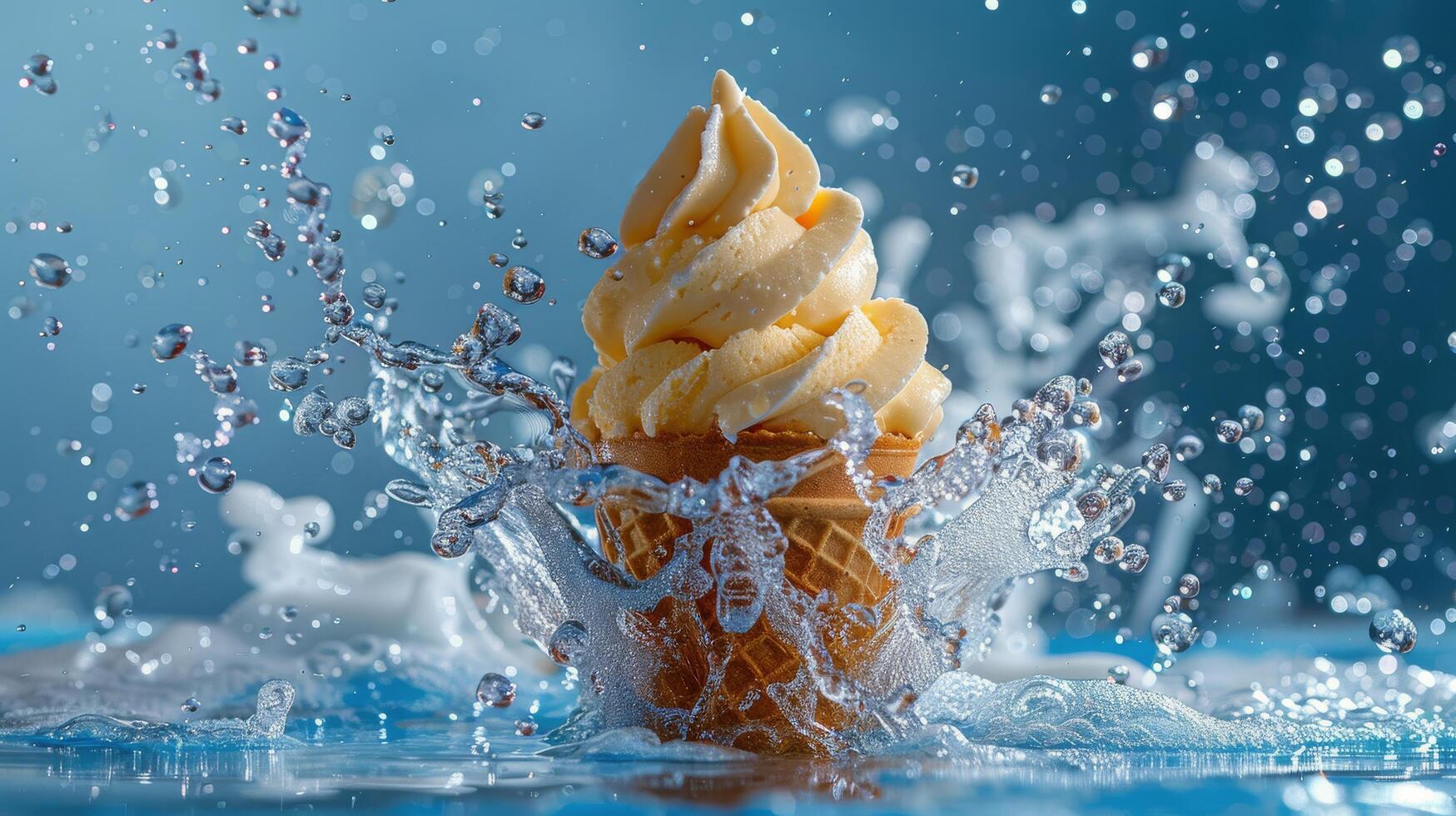 Soft Serve Ice Cream Cone Splashing Into Water photo