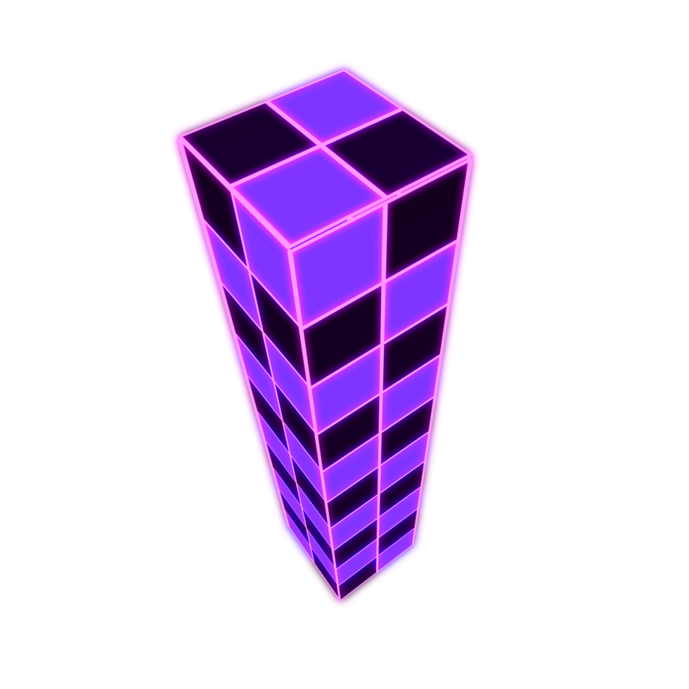 Abstract retro style 90s grid box horizontal neon glowing png