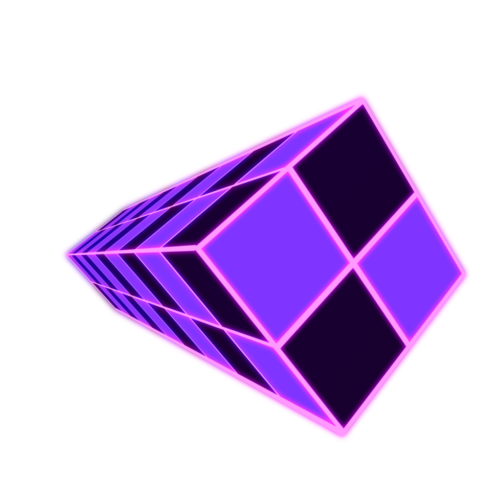 Abstract retro style 90s grid box horizontal neon glowing png