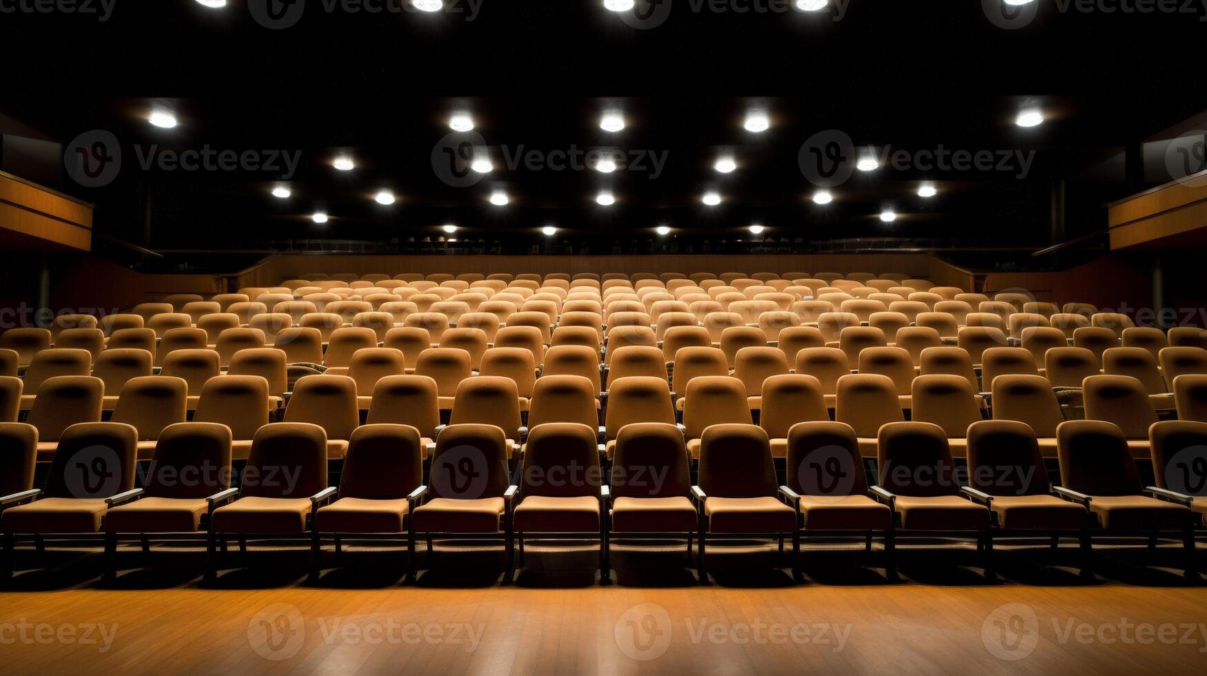 An empty theatre awaits the audience, with rows of seats ready for the show to begin photo