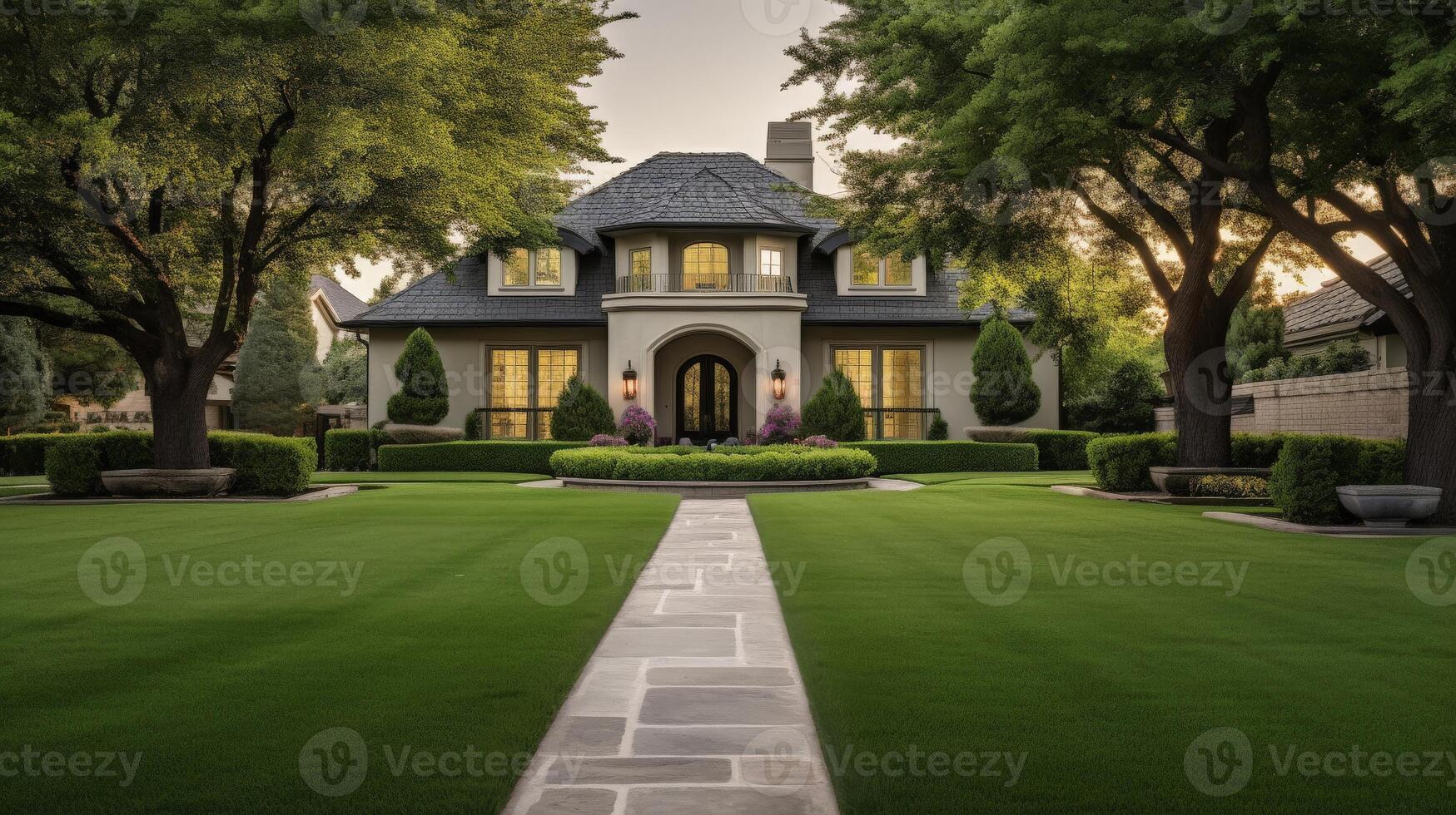 Scenic home with stone path to front door photo