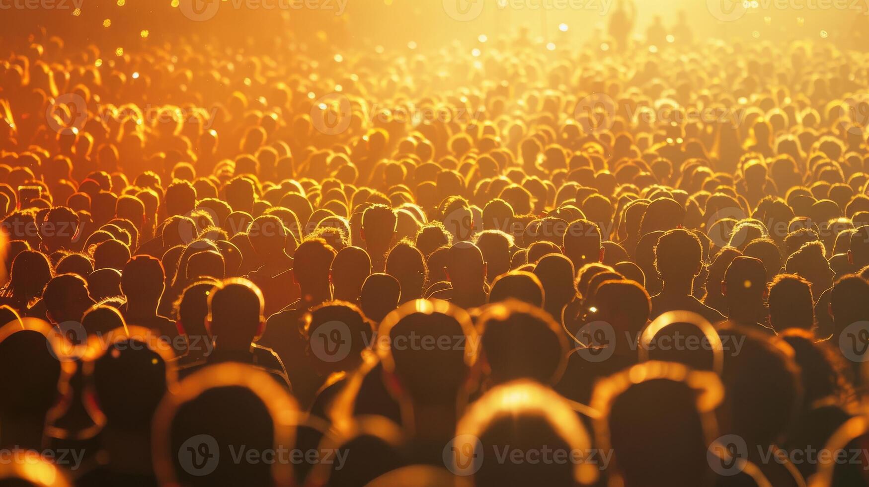A large crowd of people at a concert, illuminated by stage lights photo