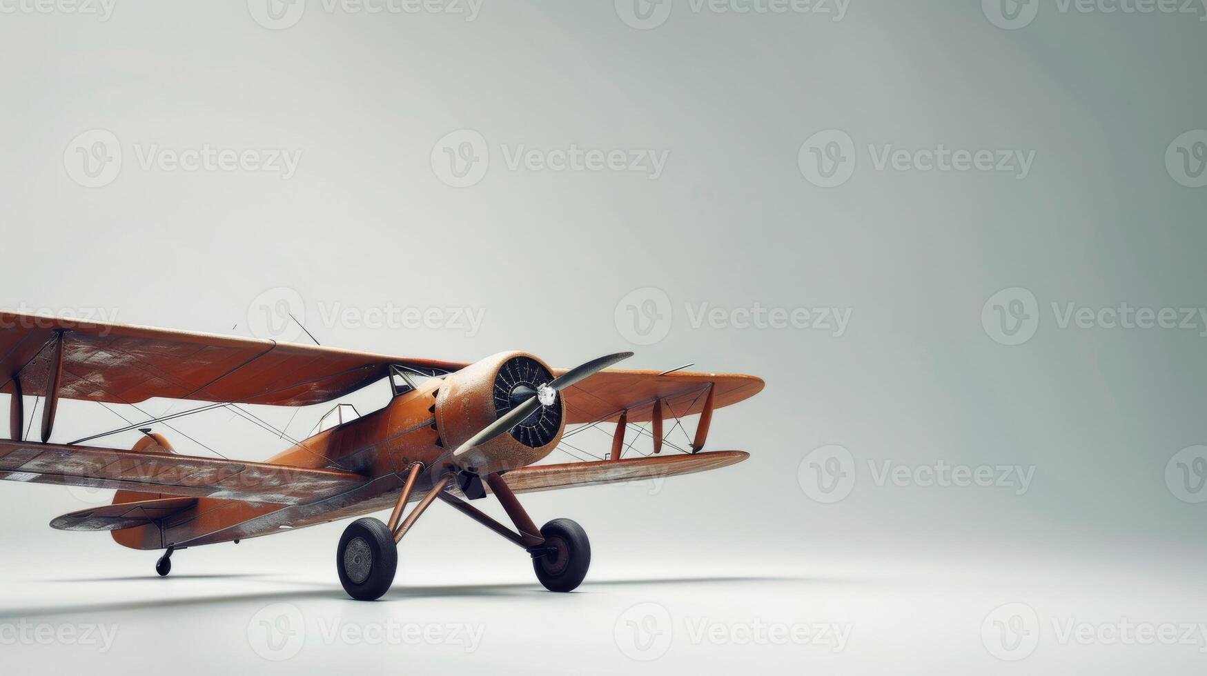 A weathered biplane sits on the ground, ready to take flight photo