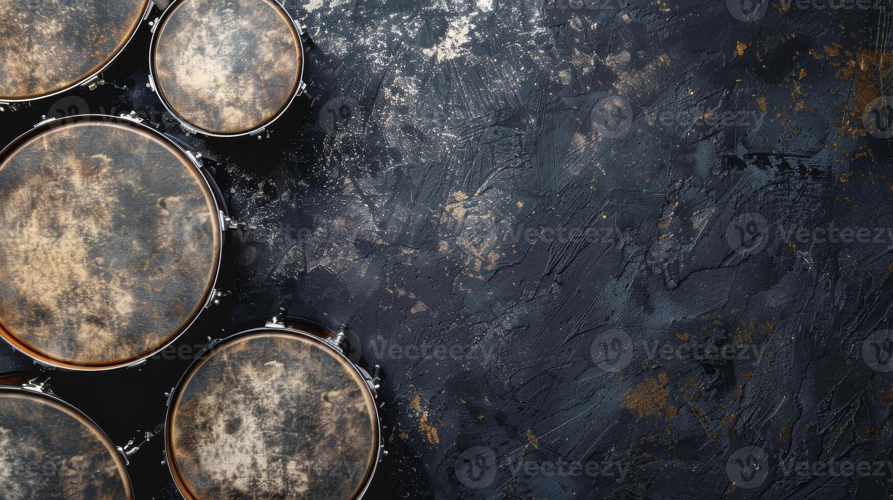 Four drumheads on a black textured background photo