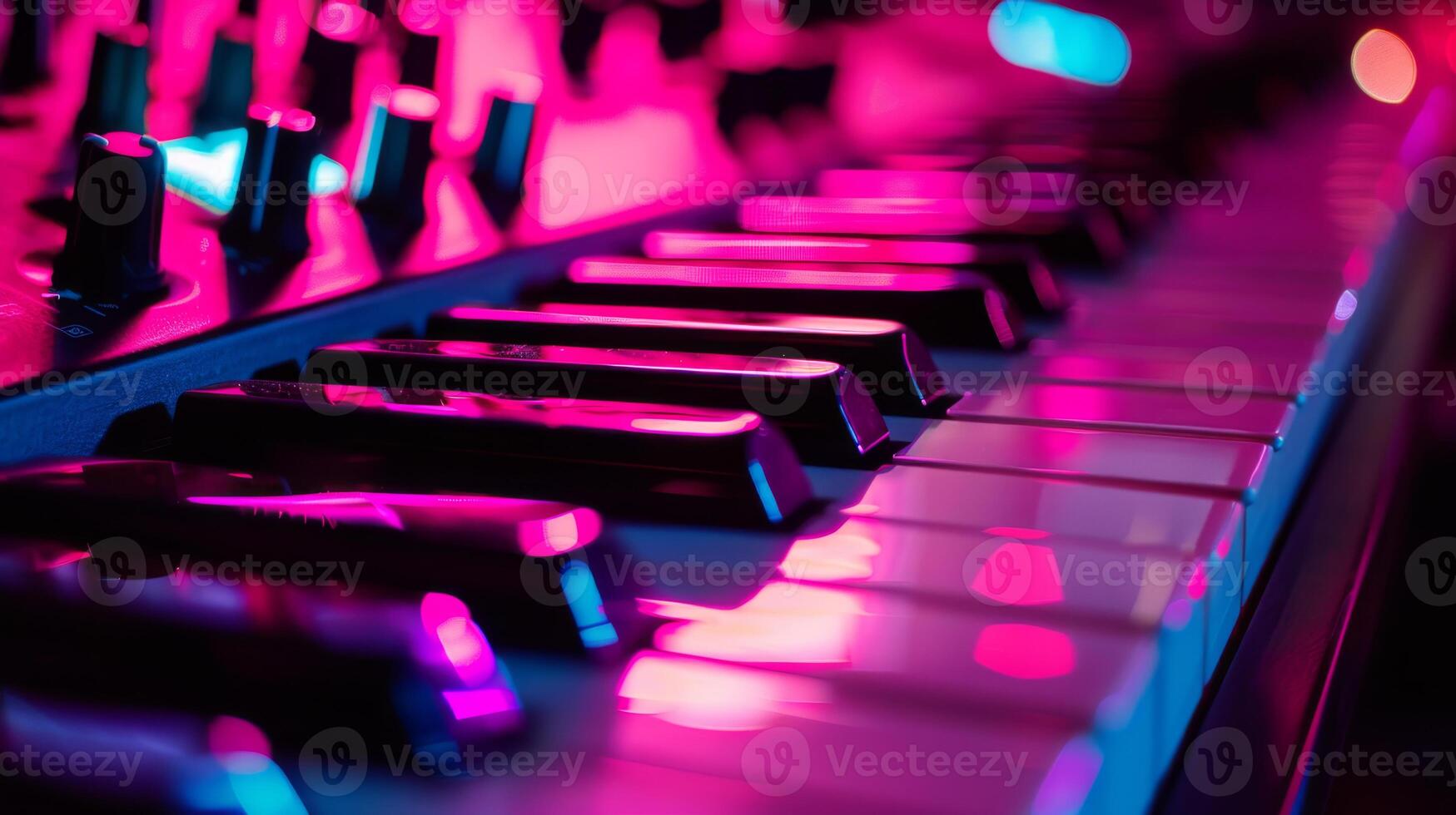 Closeup of a keyboard illuminated by vibrant lights photo